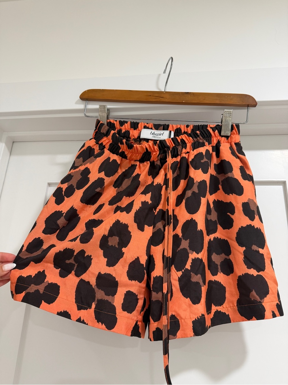 Orange Leopard Print Drawstring Mini Shorts - Picture 5 of 6